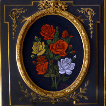 Peinture intitulée "Roses-Napoléon" par Camille Van Hyfte, Œuvre d'art originale, Huile