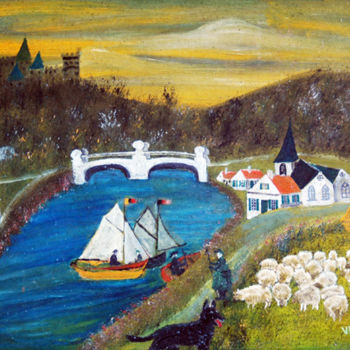 Pintura intitulada "Les-bateaux-et-le-b…" por Camille Van Hyfte, Obras de arte originais, Óleo