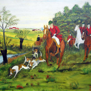 Peinture intitulée "La chasse à courre" par Camille Van Hyfte, Œuvre d'art originale