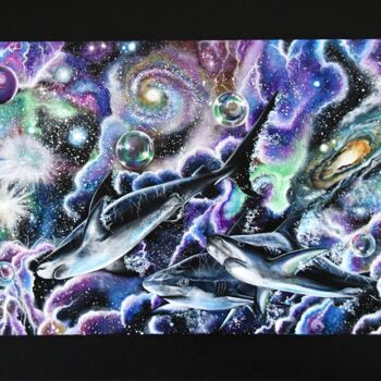 Картина под названием "Requins Galactiques…" - Camille Zéphyr, Подлинное произведение искусства, Акрил