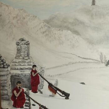 Painting titled "Souvenir du Tibet" by Camille Zuk, Original Artwork, Acrylic Mounted on Wood Stretcher frame