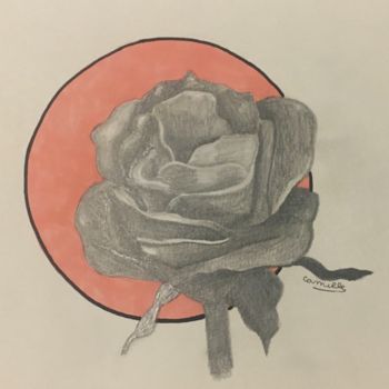 Σχέδιο με τίτλο "La rose" από Camille Bruneau, Αυθεντικά έργα τέχνης, Μολύβι