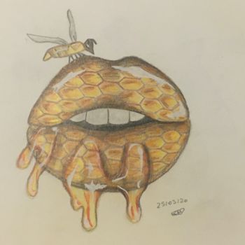 Dessin intitulée "La bouche de miel" par Camille Bruneau, Œuvre d'art originale, Crayon