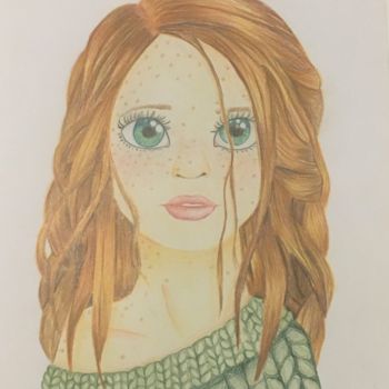 Dessin intitulée "La jeune fille" par Camille Bruneau, Œuvre d'art originale, Crayon
