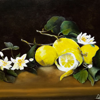 Painting titled "ZAGARE E LIMONI" by Cam Brivio, Original Artwork, Oil Mounted on Wood Panel