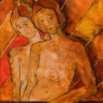 Pintura intitulada "Donna al tavolo" por Cam Brivio, Obras de arte originais, Óleo