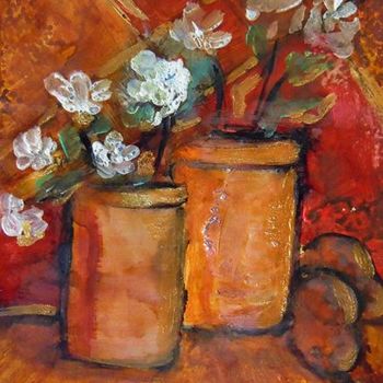 Pintura intitulada "2 Vasi con fiori e…" por Cam Brivio, Obras de arte originais, Óleo