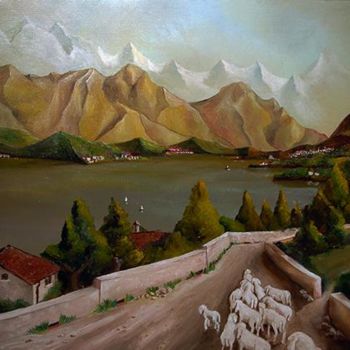 Painting titled "Discesa al lago" by Cam Brivio, Original Artwork, Oil