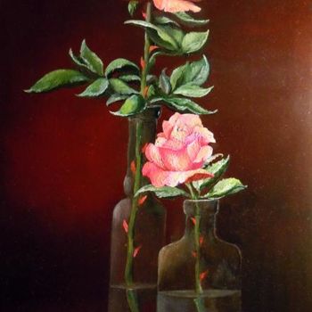 Painting titled "Rose a dicembre" by Cam Brivio, Original Artwork, Oil