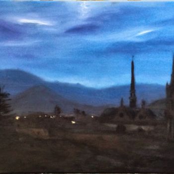 Painting titled "Iglesia en Santiago…" by Camilo Flores, Original Artwork, Oil