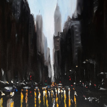 Painting titled "New York City Loghts" by Camilo Flores, Original Artwork, Oil