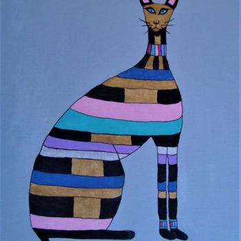 Painting titled "Egyptian Cat Mosaic" by Carla Dancey, Original Artwork, Acrylic