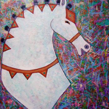 Pittura intitolato "White Dancey Horse" da Carla Dancey, Opera d'arte originale, Acrilico