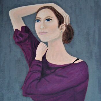 Peinture intitulée "Lady In Purple Chif…" par Carla Dancey, Œuvre d'art originale, Acrylique