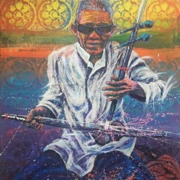 Painting titled "Joueur d'ehru" by Jean-Michel Canal, Original Artwork, Acrylic Mounted on Wood Stretcher frame