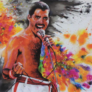 Painting titled "FREDDIE MERCURY" by Jean-Michel Canal, Original Artwork, Acrylic Mounted on Wood Stretcher frame