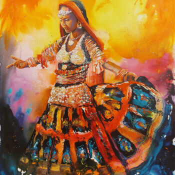 Painting titled "Danseuse du Rajasth…" by Jean-Michel Canal, Original Artwork, Acrylic Mounted on Wood Stretcher frame