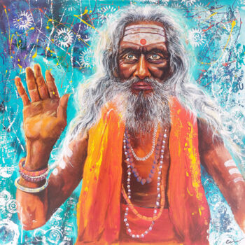 Painting titled "SALUT DU SADHU A VA…" by Jean-Michel Canal, Original Artwork, Acrylic Mounted on Wood Stretcher frame