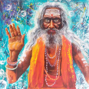 Peinture intitulée "SALUT DU SADHU A VA…" par Jean-Michel Canal, Œuvre d'art originale, Acrylique Monté sur Châssis en bois