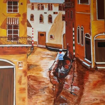 Painting titled "VENISE" by Maryse Houppilliart, Original Artwork, Oil Mounted on Wood Stretcher frame