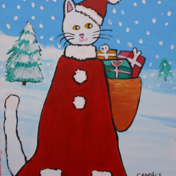 Painting titled "Petit Chachat Noël" by Candice Tejedor, Original Artwork
