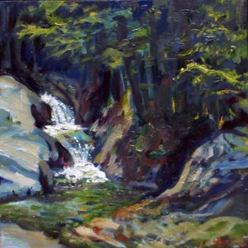 Painting titled "Double Waterfall" by Candy Barr, Original Artwork, Oil