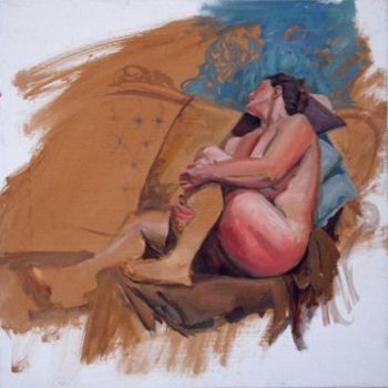 Painting titled "Nude on Sofa Study" by Candy Barr, Original Artwork