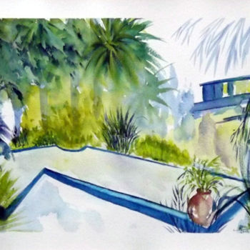 Painting titled "Majorelle" by Nonna, Original Artwork, Watercolor