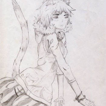 Drawing titled "Neko assise" by Cannelle Robert, Original Artwork, Other