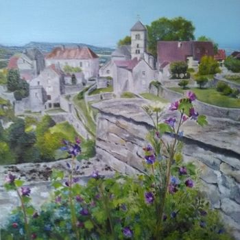 Painting titled "Château-Chalon" by Catherine Legrand, Original Artwork, Oil Mounted on Wood Stretcher frame