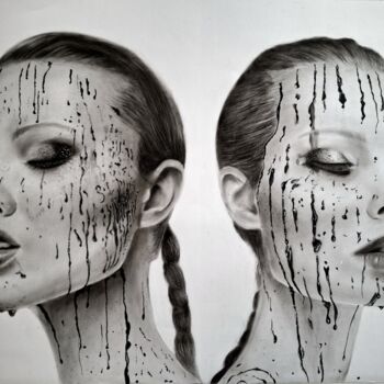 Рисунок под названием "Duality of Opposite…" - Cansu Kam, Подлинное произведение искусства, Древесный уголь