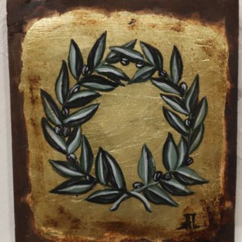 Painting titled "olive branch" by Anastasia Patouna, Original Artwork, Tempera