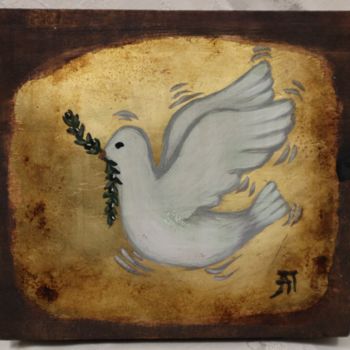 Malerei mit dem Titel "Dove with olive bra…" von Anastasia Patouna, Original-Kunstwerk, Tempera