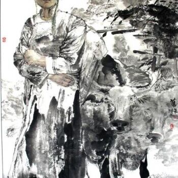 Painting titled "彝族风情之一〈赶场〉" by Cao Qiang, Original Artwork, Oil