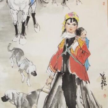 Pittura intitolato "彩墨凉山之三" da Cao Qiang, Opera d'arte originale, Olio