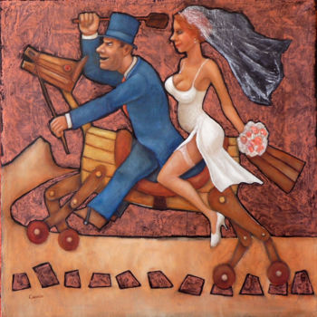 Pintura titulada "Cavalcata di nozze" por Nunzio Capece, Obra de arte original, Oleo