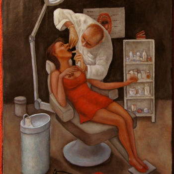 Schilderij getiteld "Il dentista" door Nunzio Capece, Origineel Kunstwerk, Olie