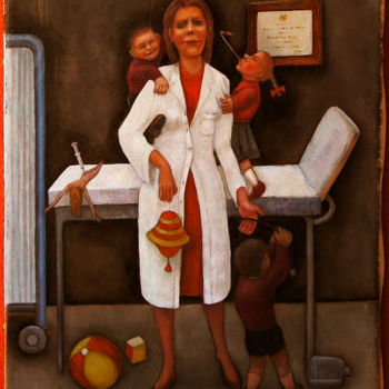 Peinture intitulée "La pediatra (les en…" par Nunzio Capece, Œuvre d'art originale, Huile