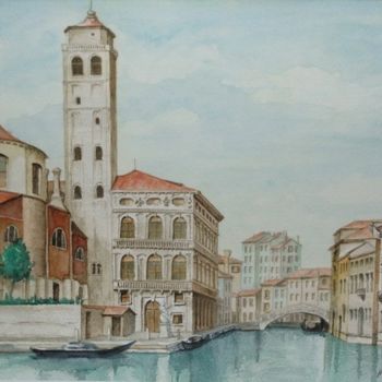 Schilderij getiteld "Venezia, San Geremia" door Henri Capell, Origineel Kunstwerk
