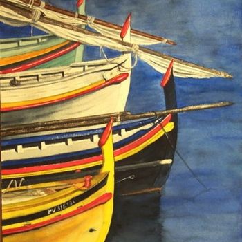 Peinture intitulée "Barques catalanes" par Henri Capell, Œuvre d'art originale