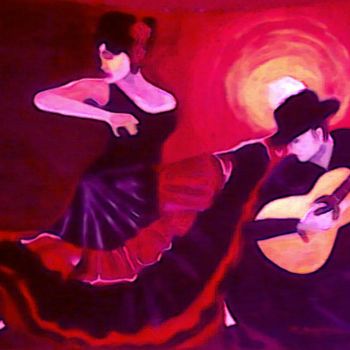 Painting titled "FLAMENCO" by Roland Cappiello, Original Artwork, Oil