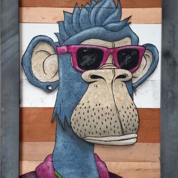 Malarstwo zatytułowany „Bored Punk Ape” autorstwa Captain Niglo, Oryginalna praca, Akryl Zamontowany na Drewniana rama noszy