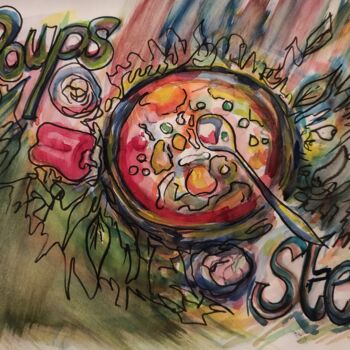 Malerei mit dem Titel "Soups and stews" von Cara Cahusac, Original-Kunstwerk, Aquarell