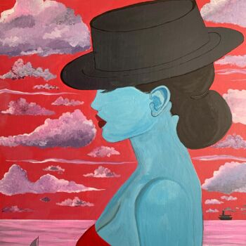 Schilderij getiteld "Rouge est le ciel" door Cara Keya, Origineel Kunstwerk, Acryl Gemonteerd op Frame voor houten brancard