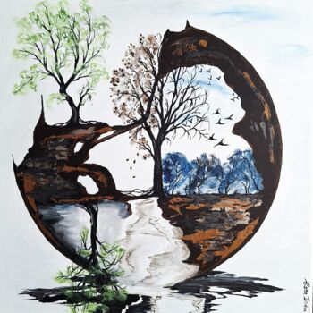 「Quatre saisons」というタイトルの絵画 Cara Indiaによって, オリジナルのアートワーク, アクリル ウッドストレッチャーフレームにマウント