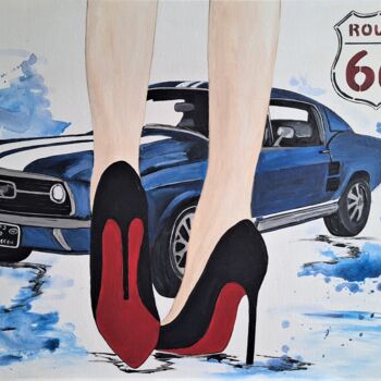 Painting titled "ROUTE 66" by Cara India, Original Artwork, Acrylic Mounted on Wood Stretcher frame