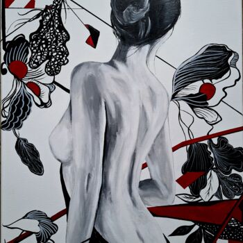 Painting titled "Simplement femme ..." by Cara India, Original Artwork, Acrylic Mounted on Wood Stretcher frame