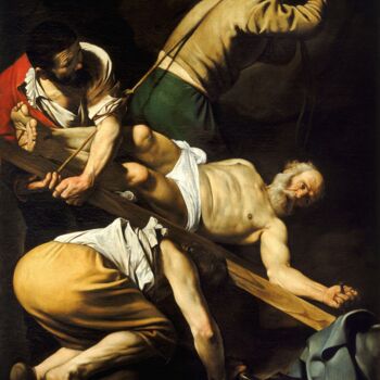 Schilderij getiteld "Crucifixion de Sain…" door Caravaggio, Origineel Kunstwerk, Olie