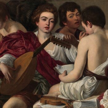 Ζωγραφική με τίτλο "Les Musiciens" από Caravaggio, Αυθεντικά έργα τέχνης, Λάδι