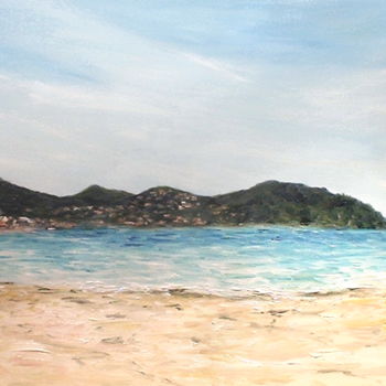Painting titled "Plage des Lecques |…" by Cardoso Manu, Original Artwork, Oil Mounted on Wood Stretcher frame